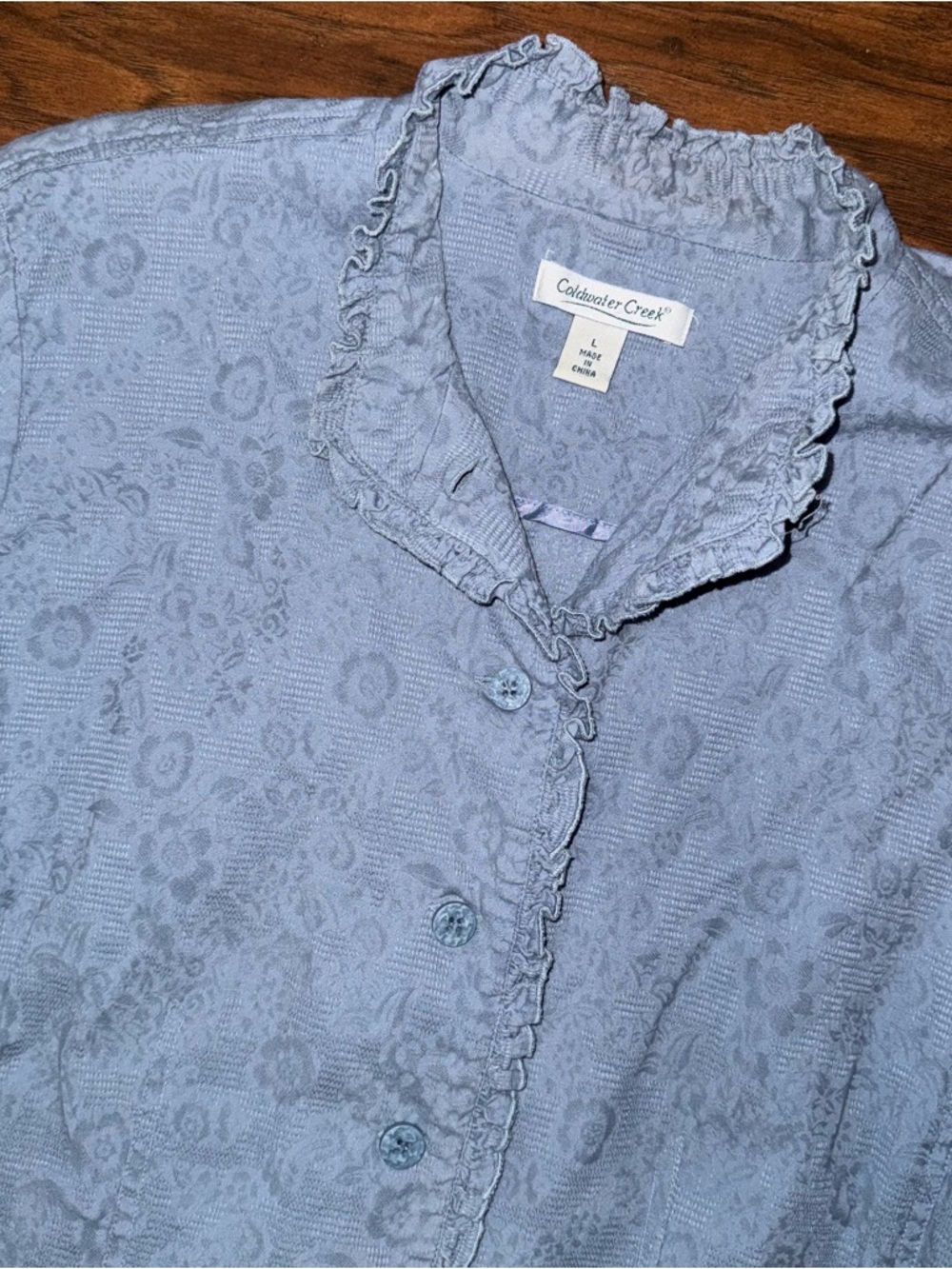 💖‎ Coldwater Creek Dusty Blue Floral Ruffle Jacket Romantic Cottagecore